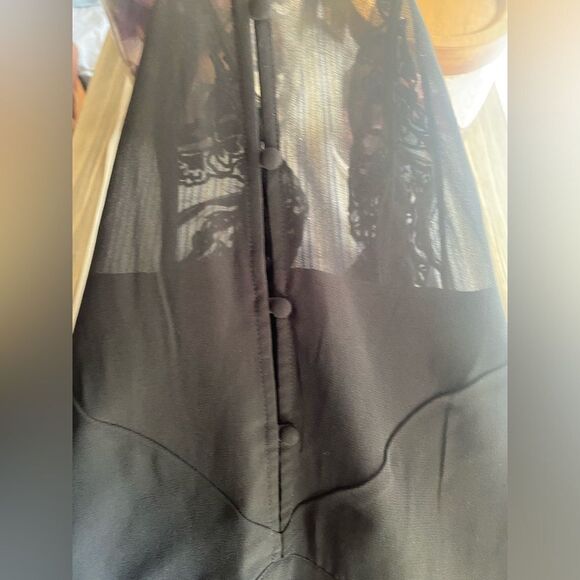Kimchi Blue  Mini Dress Women Sz 10 Black  Embroidery Button Lace Sleeve Chiffon - Picture 14 of 16
